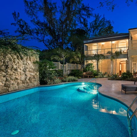 Take a dip in the pool in the balmy night air