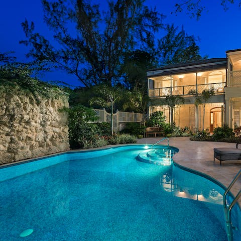 Take a dip in the pool in the balmy night air