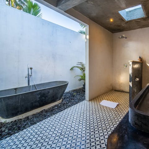 Soak in the outdoor tub in the main bathroom