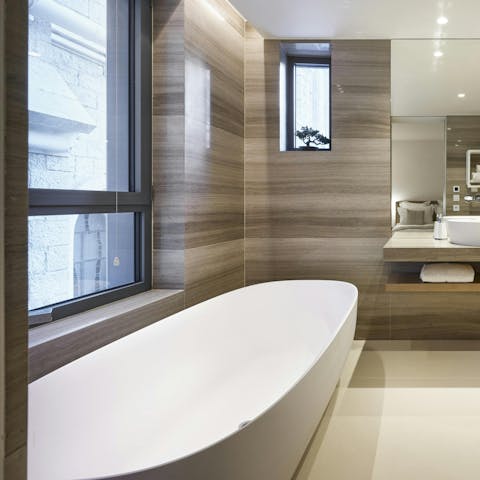 Enjoy a long soak in the freestanding bath