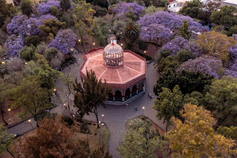 Explore Parque México's Art Deco fountains and lush canopy, a twenty-three-minute walk