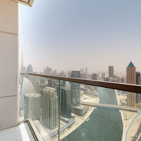 Take in views of the Burj Khalifa from the private balcony