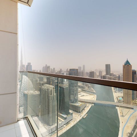 Take in views of the Burj Khalifa from the private balcony