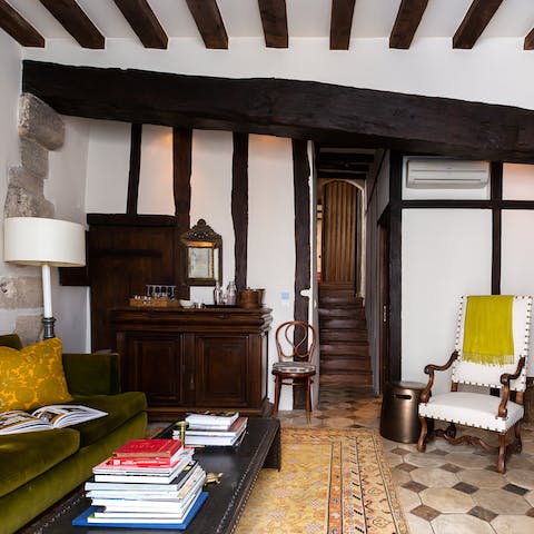 Exposed rustic beams provide old-world charm