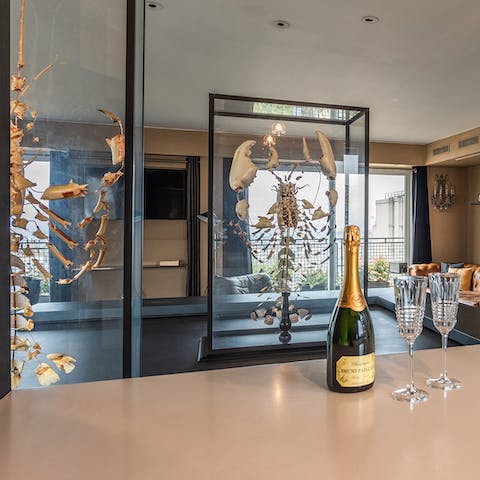 Pop a bottle of champagne while you admire the skeletal artworks