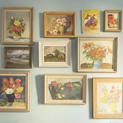 Admire the quirky artwork covering the walls