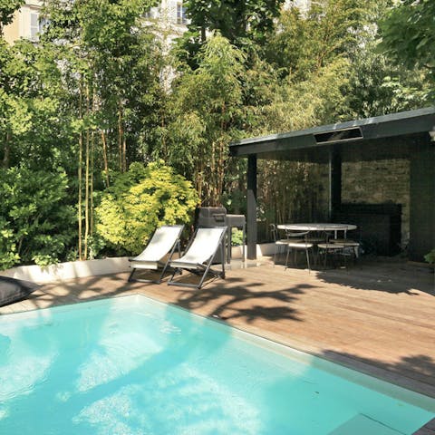 Take a dip in the heated pool in the garden