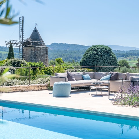 Enjoy countryside views as you swim in the private pool