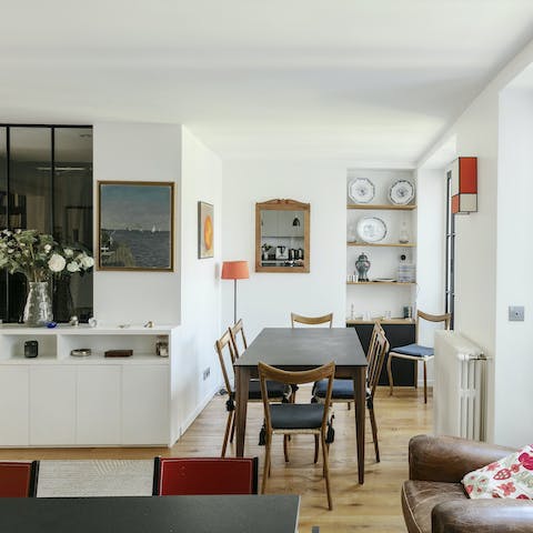 Walk to a nearby restaurant or savour meals at home