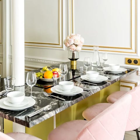 Fuel up on coffee and croissants at the breakfast bar