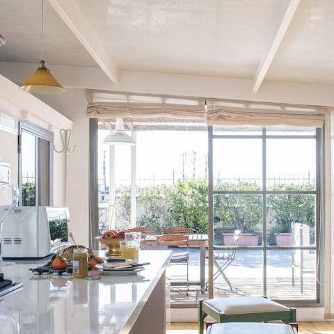 Knock up a hearty breakfast in the light-filled kitchen