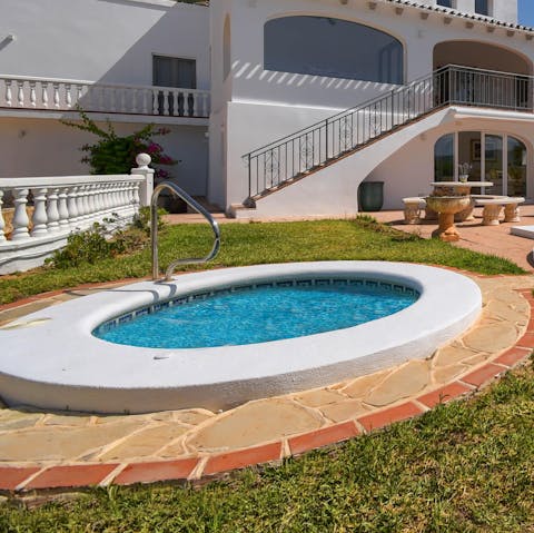 Feel rejuvated after a warming soak in the hot tub