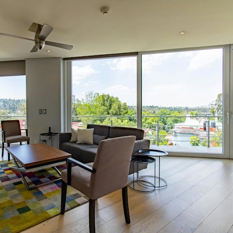 Enjoy leafy views over your morning coffee