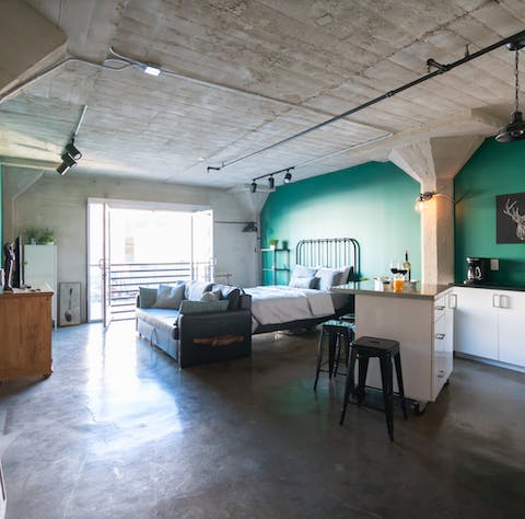 The industrial-styled interiors