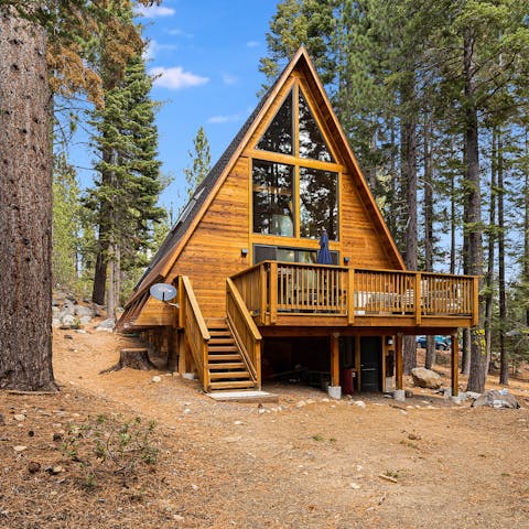 Stay in a classic A-frame cabin, close to ski runs and hiking trails