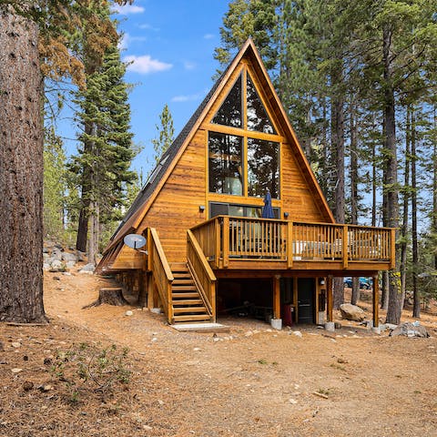 Stay in a classic A-frame cabin, close to ski runs and hiking trails