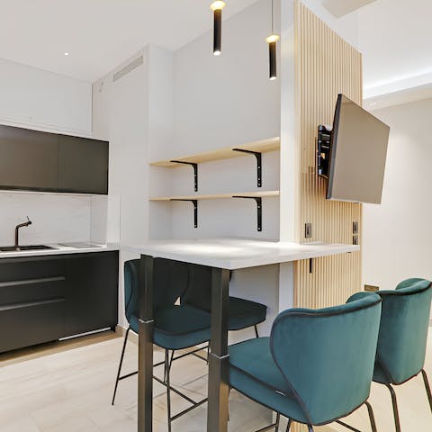 Start mornings with a quick coffee at the dining table