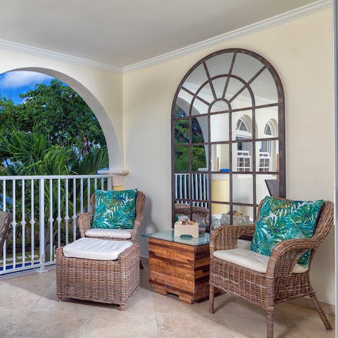 Settle on the quiet balcony with a book, where you can peek out at the sea views
