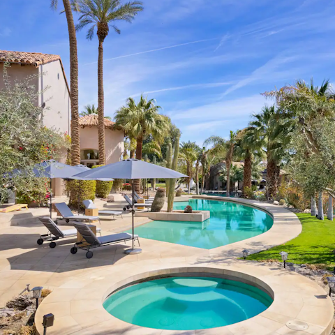 Take a refreshing dip in the saltwater swimming pool