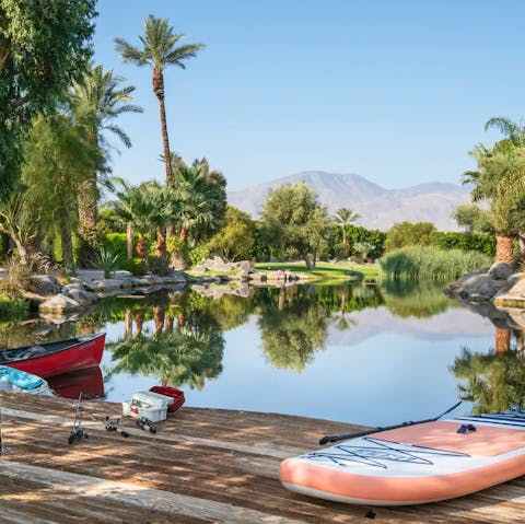 Glide across the lake on a paddle board