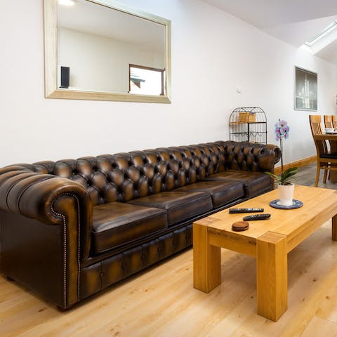 Relax in one of the bright living spaces after an afternoon out by the lake