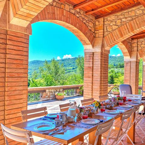 Dine out under the shade of the arched terrace