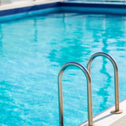 Head to the communal pool after working out in the on-site gym