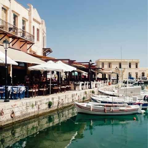 Wander along Rethymno waterfront, around a fifteen-minute drive away