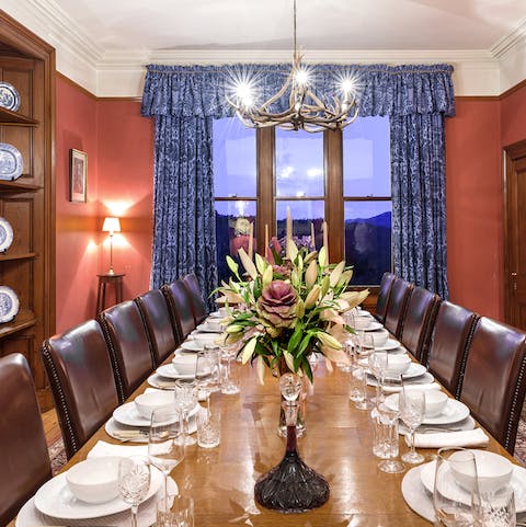 Dress up for a formal dinner in the grand dining hall