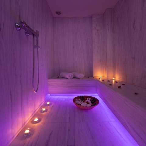 Take your relaxation to the next level in the steam room