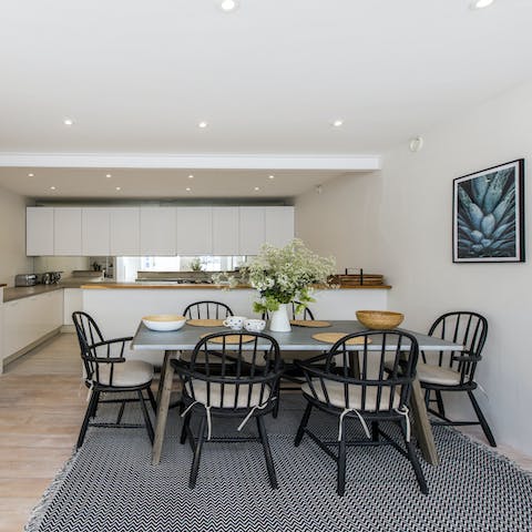Enjoy a family meal around the roomy dining table