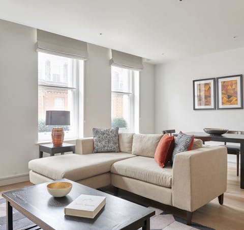 Unwind with a good book in the light-filled living space