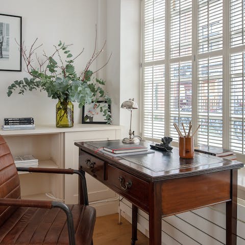 Catch up on work at the peaceful writing desk