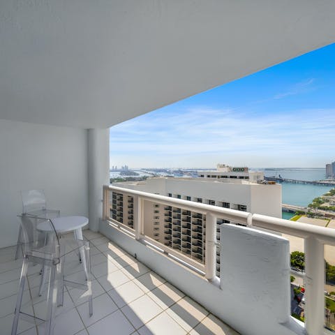 Sip coffee on the balcony with views over Biscayne Bay
