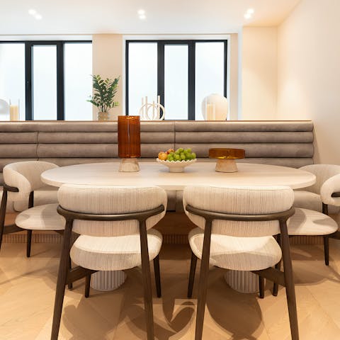 Enjoy croissants and coffee for breakfast at the dining table