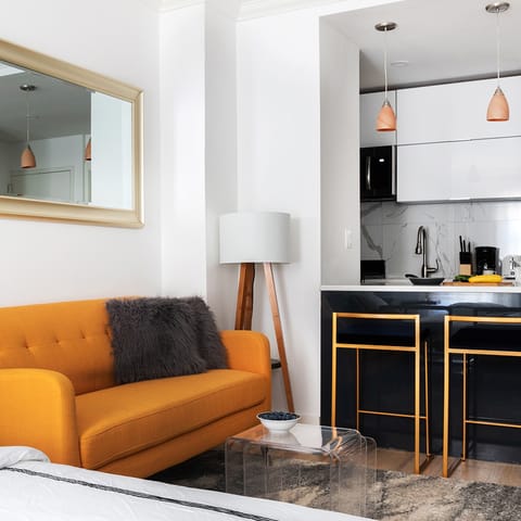 The orange and gold accents