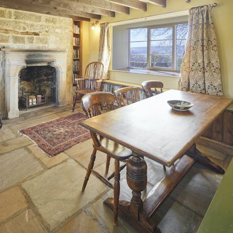 Enjoy a home-cooked meal alongside an open fire