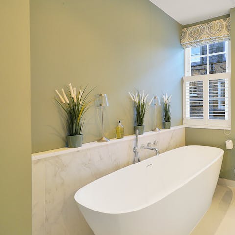 Soak in the freestanding tub – the ultimate way to unwind