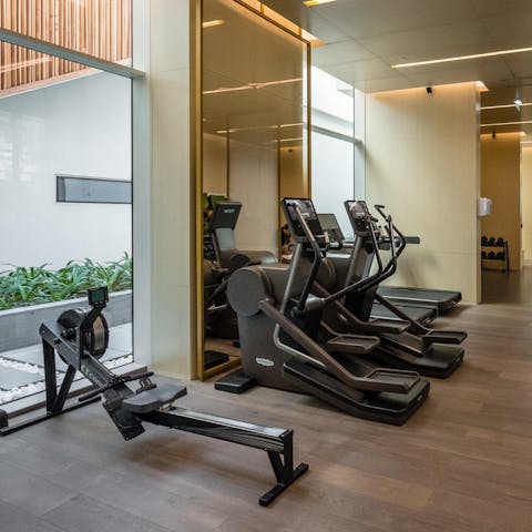 Keep on top of your fitness routine at the on-site gym