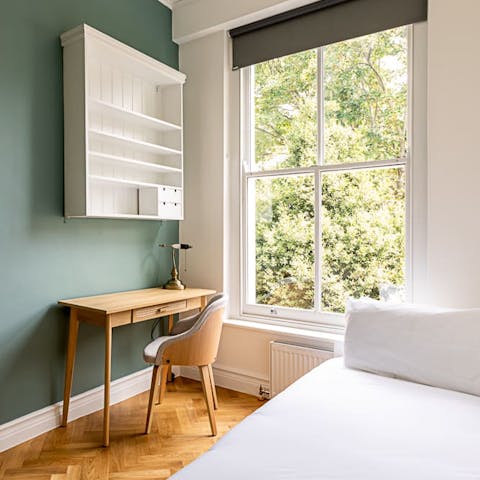 Catch up on work at the second bedroom's desk space