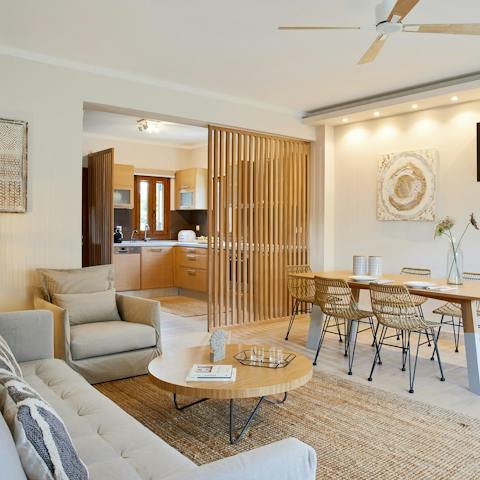 Relax in the home's cool, calm living space