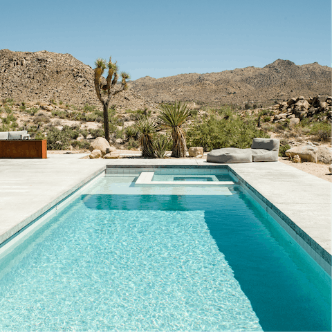 Cool off from the California desert heat in the saltwater pool