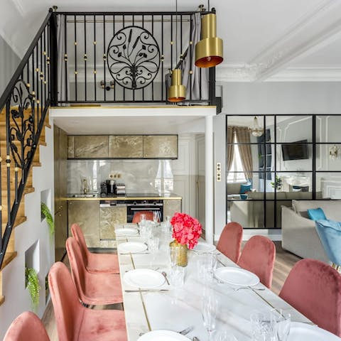 Enjoy croissants and coffee for breakfast in the open living and dining space