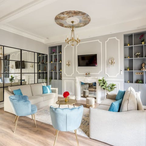 Enjoy a good glass of wine and better company in this stunning living room