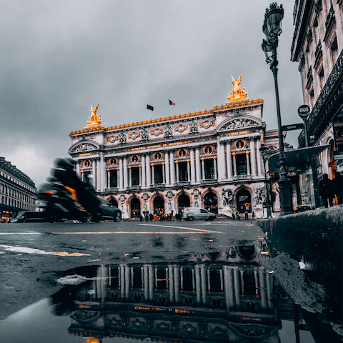 Walk minutes to the historical Palais Garnier for a night at the opera