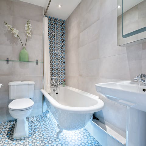 Have a long soak in the elegant bathroom
