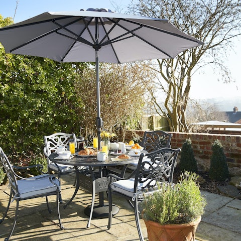 Enjoy a garden breakfast with views of the Derbyshire countryside
