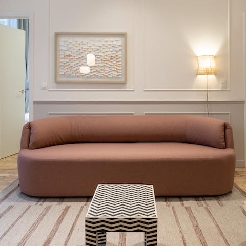 Sink into the elegant Huf sofa, after a day exploring on foot