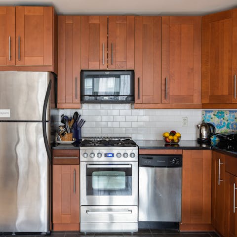 An open and well-equipped kitchen