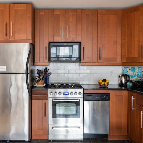 An open and well-equipped kitchen